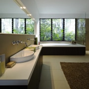 A view of this contemporary bathroom featuring Drf architecture, bathroom, daylighting, house, interior design, room, window, gray, black