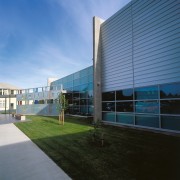 A view of Burwood Hospital's new surgical unit architecture, building, commercial building, corporate headquarters, facade, headquarters, house, leisure centre, real estate, sky, teal, black