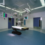 A view of Burwood Hospital's new surgical unit ceiling, floor, flooring, hospital, operating theater, room, gray, teal