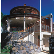 An exterior view of the family home designed architecture, building, facade, home, house, outdoor structure, real estate, sky, structure, black, blue