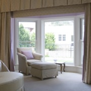 A view of the master bedroom featuring carpet bedroom, ceiling, curtain, estate, floor, home, interior design, living room, property, real estate, room, shade, suite, textile, window, window blind, window covering, window treatment, brown, gray