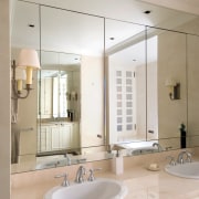 A view of the master bathroom featuring recessed bathroom, bathroom accessory, bathroom cabinet, home, interior design, room, sink, tap, gray