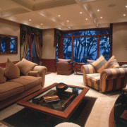 An interior view of the living area featuring interior design, living room, room, brown