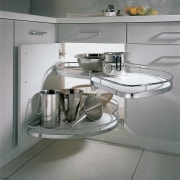 A view of this kitchen featuring cabinetry and countertop, furniture, interior design, kitchen, product, product design, sink, tap, gray