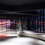 White terrazo floors contrast a matt black ceiling interior design, black