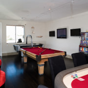 A view of the games room featuring pool billiard room, interior design, real estate, recreation room, room, table, gray