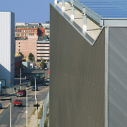 Traslucent acrylic panels ensure natrual daylight penetrates throughtout architecture, building, city, condominium, corporate headquarters, daytime, facade, metropolis, metropolitan area, roof, sky, urban area, gray