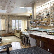 An interior view of the living area feauting interior design, white