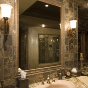 A view of this bathroom featuring gold wave bathroom, ceiling, home, interior design, lighting, room, wall, brown