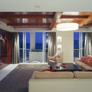 A view of the living area, tiled floors, ceiling, interior design, living room, real estate, room, gray, black