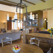 An interior view of the kitchen and dining countertop, interior design, kitchen, living room, real estate, room, brown