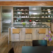 The kitchen now forms part of the open-plan cabinetry, countertop, cuisine classique, interior design, kitchen, brown, gray