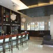 Designed by Tom Skyring in conjunction with Studio café, interior design, lobby, restaurant, black, gray