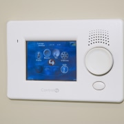 The C4 wall panel can double as a electronics, product, product design, security alarm, technology, gray, white