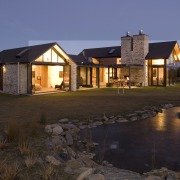 Open to the elements - architect Ken Warburton's cottage, estate, evening, facade, farmhouse, home, house, landscape, lighting, property, real estate, reflection, residential area, roof, siding, sky, black, blue