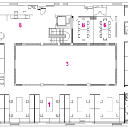 1.Studio 2.Printing Room 3.Lightwell 4.Break-out Area 5. Reception area, design, diagram, drawing, floor plan, font, line, pattern, product design, text, white