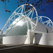 A view of the Ian thorpe Aquatic centre architecture, building, convention center, fixed link, landmark, structure, tourist attraction, gray, blue