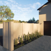 A view of the Panelrock modular wall system architecture, courtyard, estate, facade, fence, home, house, property, real estate, residential area, wall, yard