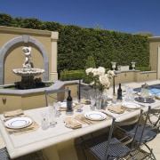 A view of this  Mediteranean style house estate, property, real estate, table, villa, brown, white