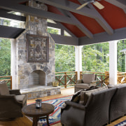 This home was remodeled by Weidmann &amp; Associates. ceiling, home, interior design, living room, outdoor structure, patio, porch, window, black