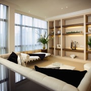 A view of the living area, carpet, cream ceiling, home, interior design, living room, room, window, orange, brown