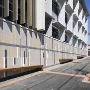 A view of the interior and exterior tiling, apartment, architecture, building, commercial building, condominium, corporate headquarters, facade, headquarters, house, mixed use, neighbourhood, real estate, residential area, urban design, gray