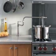 A view of the latest stinless Steel Kohler cookware and bakeware, countertop, gas stove, home appliance, kitchen, kitchen appliance, kitchen stove, small appliance, tap, gray