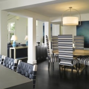 A view of the interior of the kitchen architecture, ceiling, chair, dining room, furniture, interior design, real estate, restaurant, room, table, gray, black