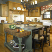 A view of this kitchen designed by Designer countertop, furniture, interior design, kitchen, room, table, wood, brown