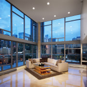 A view of an apartment complex developed by apartment, architecture, condominium, daylighting, estate, house, interior design, living room, lobby, penthouse apartment, real estate, window, gray