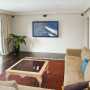 The home theatre includes a 65inch plasma display interior design, living room, property, real estate, room, suite, gray, white