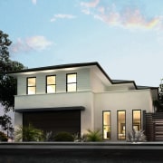 An exterior view of this house featuring coastal architecture, building, elevation, estate, facade, home, house, property, real estate, residential area, siding, window, black, white