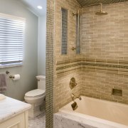 A view of some bathroomware from NKBA. - bathroom, floor, flooring, home, interior design, plumbing fixture, room, tile, wall, gray, brown