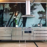 Appliances were chosen for their looks, performance and chest of drawers, furniture, glass, sideboard, table, gray, black