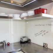 View of kitchen and living area designed by ceiling, countertop, floor, interior design, kitchen, product design, room, gray