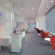 Interior view of Lloyd's Reinsurance Co. featuring stone glass, interior design, lobby, office, real estate, gray