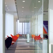 Interior view of Lloyd's Reinsurance Co. featuring stone architecture, ceiling, daylighting, floor, flooring, glass, interior design, lobby, gray