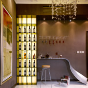 A view of the bar area, marble flooring, ceiling, interior design, lobby, brown