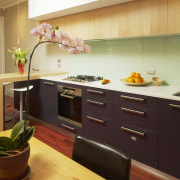 A view of the kitchen, Stone Benchtop, Stainless cabinetry, countertop, cuisine classique, interior design, kitchen, room, orange, red