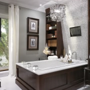 A view of this bathroom featuring Silestone Quartz bathroom, furniture, interior design, room, window, white, black, gray