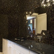 A series of intricate inside and outside cuts ceiling, countertop, flooring, granite, interior design, kitchen, lighting, tile, under cabinet lighting, wall, black