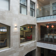 The solidity of the heards building ois expressed gray, black