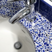 A view of some vanities from vetrazzo. - blue, water, white, blue, gray