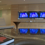 A view of the UBS offices, meetin rooms display device, interior design, brown