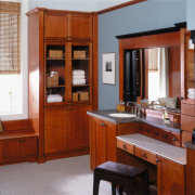 A view of these Luxury Bathrooms featuring stained cabinetry, countertop, cuisine classique, furniture, interior design, kitchen, room, gray, red