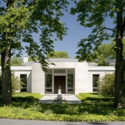 View of the house, landscaping, white plaster walls, architecture, cottage, estate, facade, farmhouse, home, house, neighbourhood, plant, property, real estate, residential area, tree, green