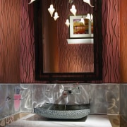 View of bathroom designed by NKBA designers including bathroom, furniture, interior design, light fixture, lighting, room, wall, red