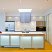 View of kitchen designed by Robyn Labb from cabinetry, ceiling, countertop, daylighting, floor, interior design, kitchen, real estate, room, table, gray