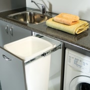 View of hideaway bin. - View of hideaway countertop, home appliance, kitchen, kitchen appliance, major appliance, product design, sink, small appliance, gray