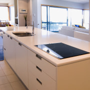 View of Kitchen that features Laminex products. - cabinetry, countertop, interior design, kitchen, product design, room, gray, orange